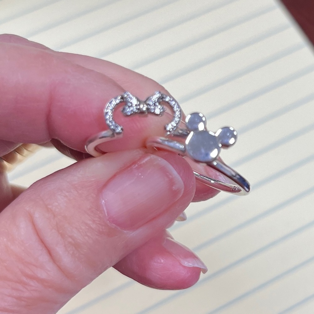 Silver Mickey Mouse And Bow Ring Set - image 1